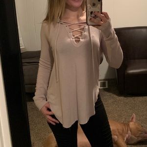 Cozy Size Small Lace up Front Hooded Shirt